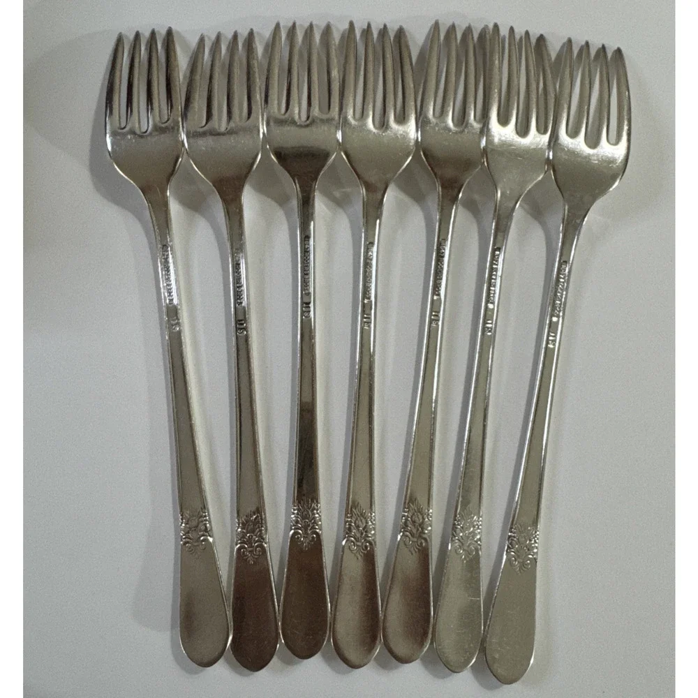 7 Vintage Grille Forks - Adoration- 1847 Rogers Bros Silverplate